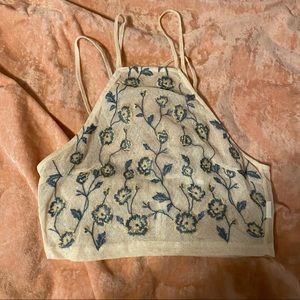 New Honey Belle Embroidered Sheer Halter Top